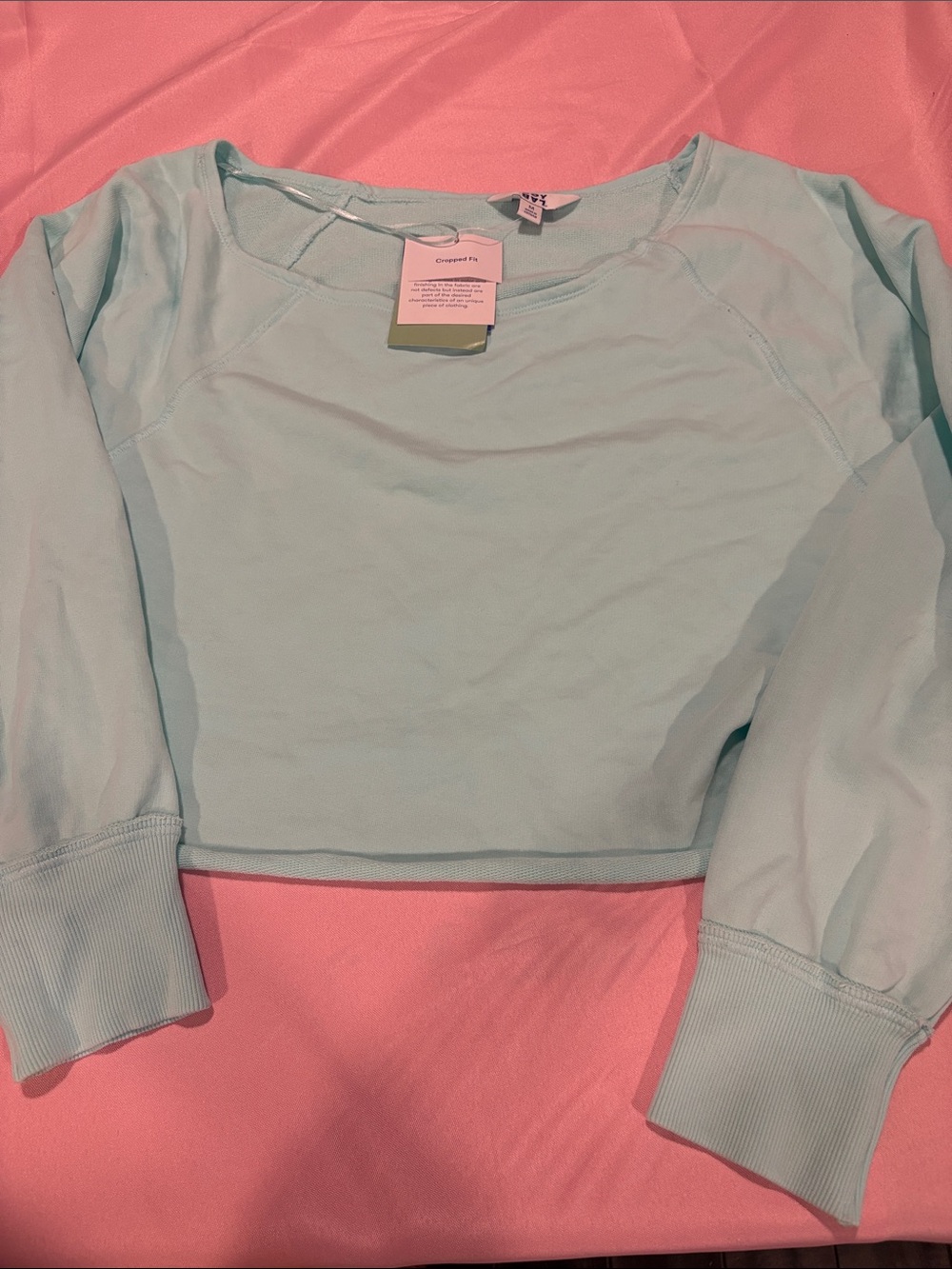Wild Fable Aqua Blue Cropped Sweatshirt Long Sleeve Crewneck Top M Off Shoulder